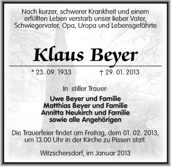 Traueranzeigen Von Klaus Beyer Abschied Nehmen De