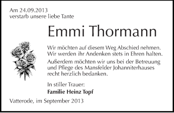 Traueranzeigen Von Emmi Thormann Abschied Nehmen De