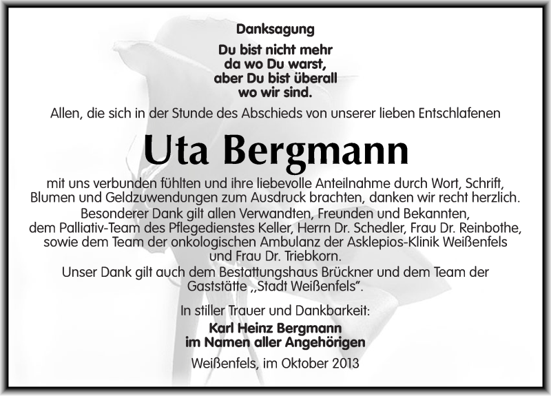 Traueranzeigen Von Uta Bergmann Abschied Nehmen De