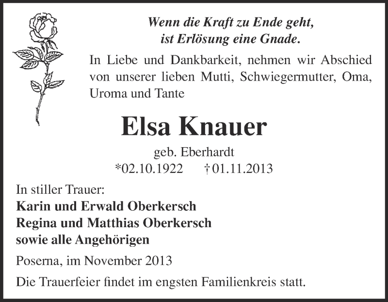 Traueranzeigen Von Elsa Knauer Abschied Nehmen De