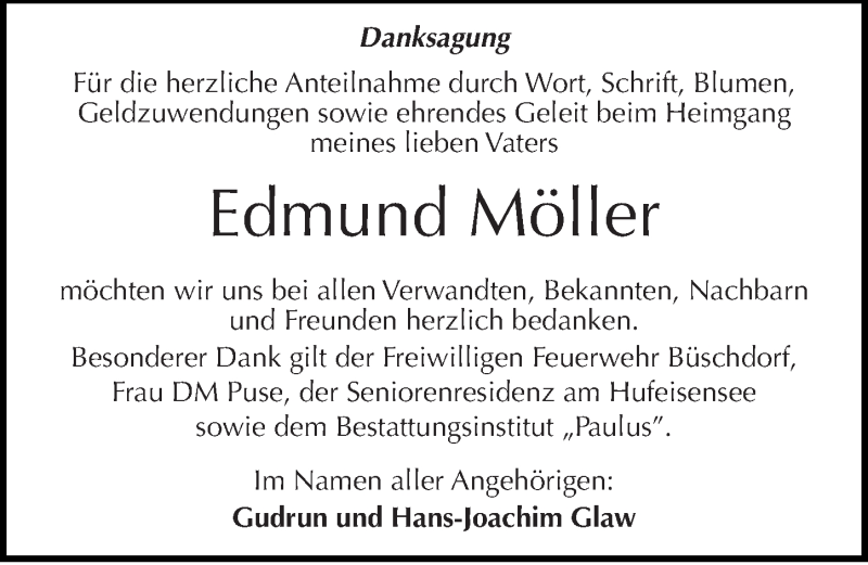 Traueranzeigen von Edmund Möller abschied nehmen de