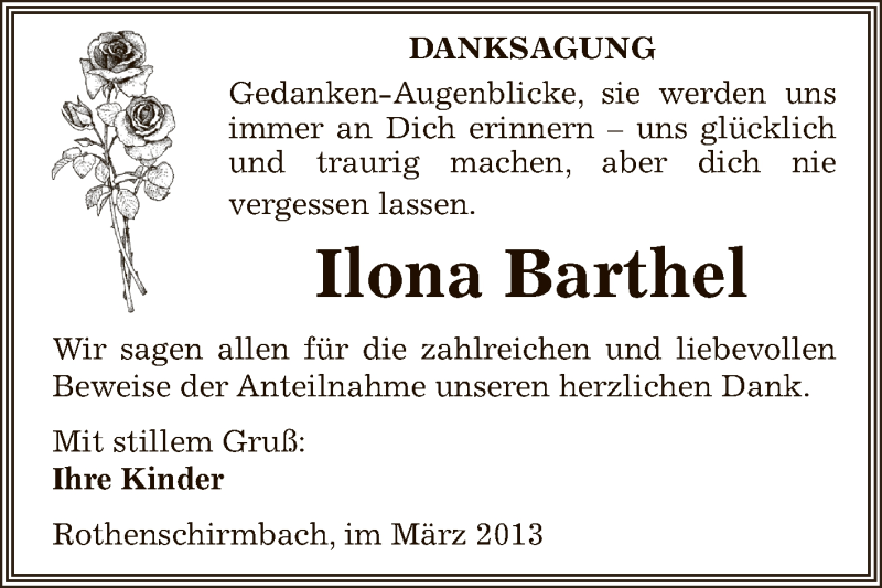 Traueranzeigen Von Ilona Barthel Abschied Nehmen De