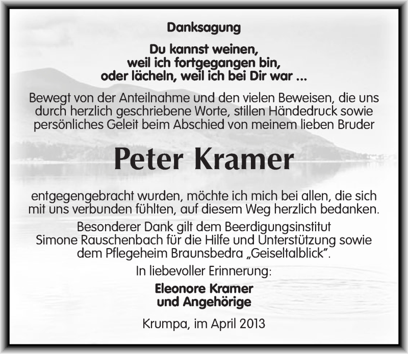 Traueranzeigen Von Peter Kramer Abschied Nehmen De