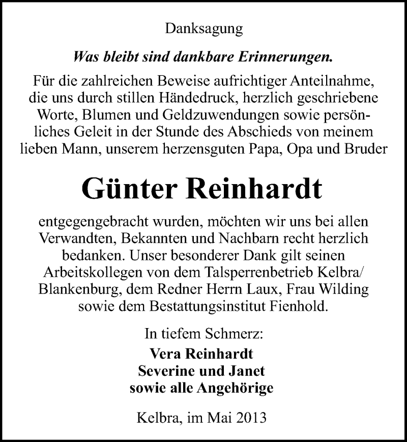 Traueranzeigen Von G Nter Reinhardt Abschied Nehmen De