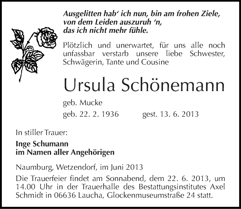 Traueranzeigen Von Ursula Sch Nemann Abschied Nehmen De