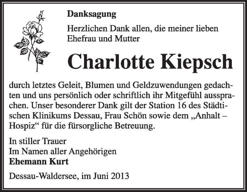 Traueranzeigen Von Charlotte Kiepsch Abschied Nehmen De