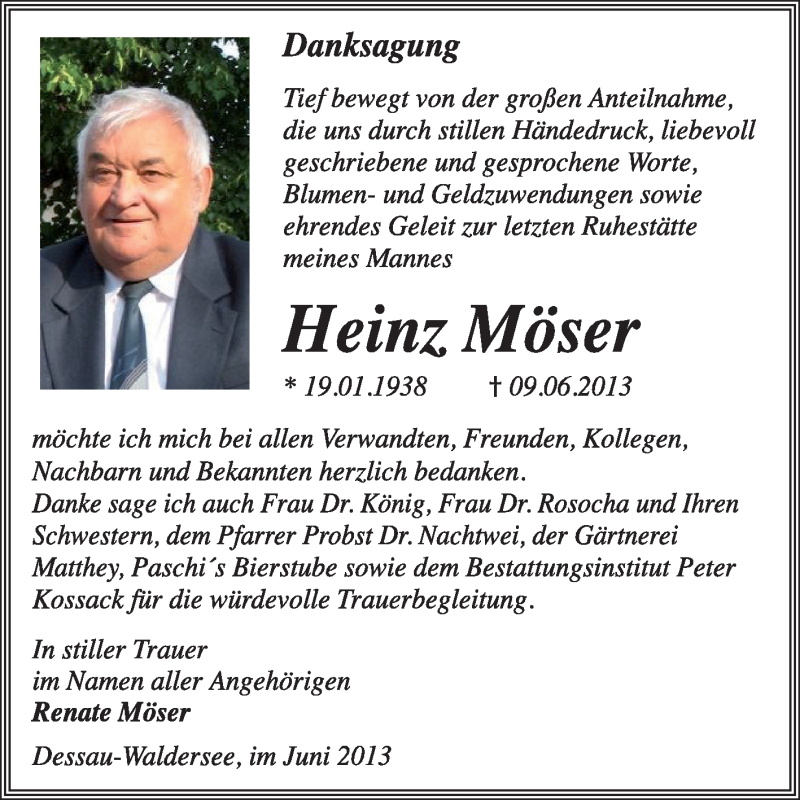 Traueranzeigen von Heinz Möser abschied nehmen de