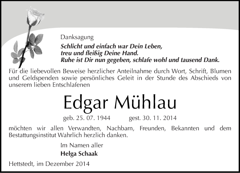 Traueranzeigen Von Edgar M Hlau Abschied Nehmen De