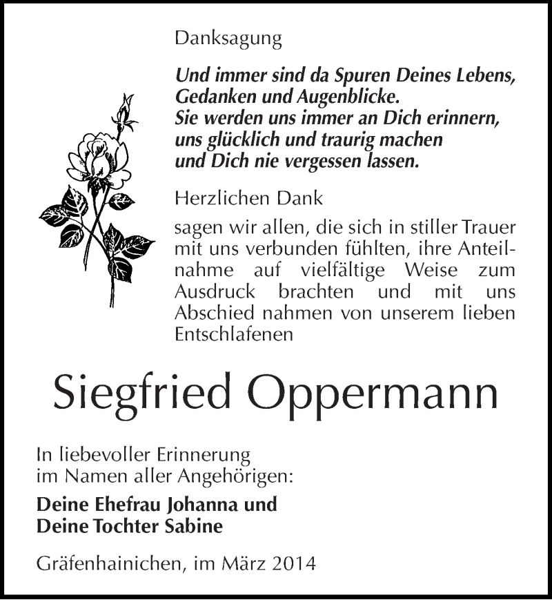 Traueranzeigen Von Siegfried Oppermann Abschied Nehmen De