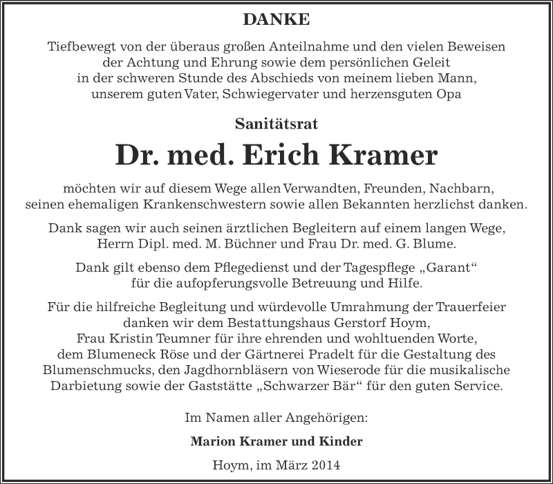 Traueranzeigen Von Erich Kramer Abschied Nehmen De