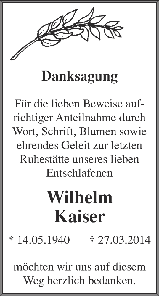 Traueranzeigen Von Wilhelm Kaiser Abschied Nehmen De