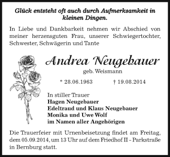 Traueranzeigen Von Andrea Neugebauer Abschied Nehmen De