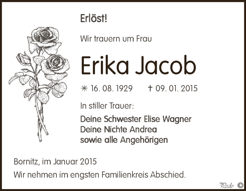 Traueranzeigen Von Erika Jacob Abschied Nehmen De