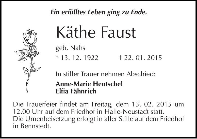 Traueranzeigen Von K The Faust Abschied Nehmen De