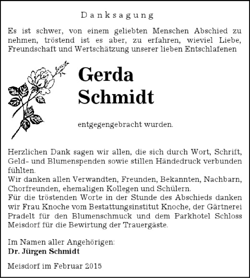 Traueranzeigen Von Gerda Schmidt Abschied Nehmen De