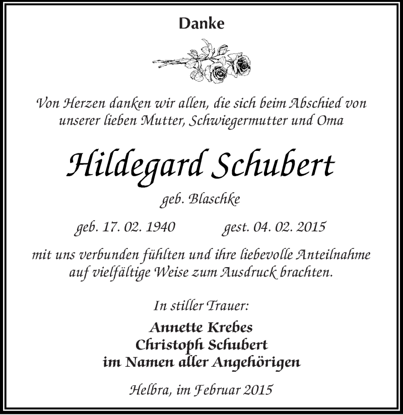 Traueranzeigen Von Hildegard Schubert Abschied Nehmen De