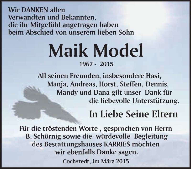 Traueranzeigen Von Maik Model Abschied Nehmen De