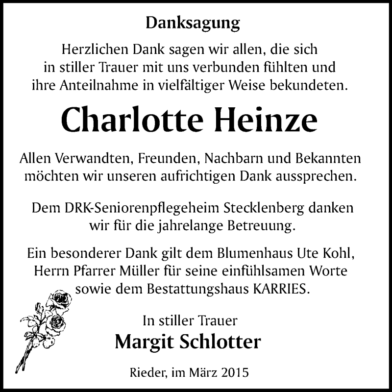 Traueranzeigen Von Charlotte Heinze Abschied Nehmen De