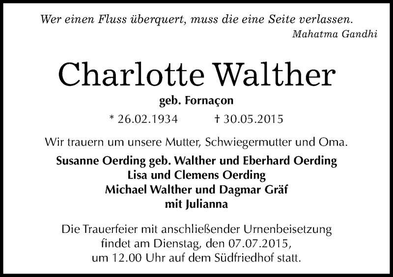 Traueranzeigen Von Charlotte Walther Abschied Nehmen De