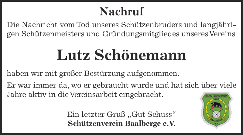 Traueranzeigen Von Lutz Sch Nemann Abschied Nehmen De