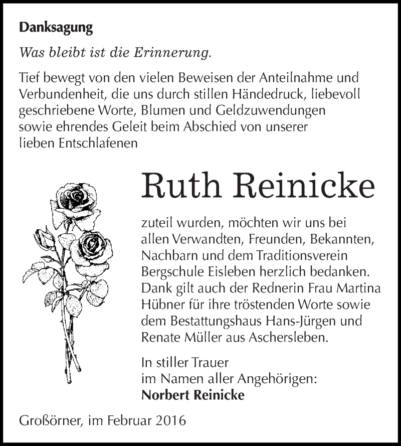 Traueranzeigen Von Ruth Reinicke Abschied Nehmen De