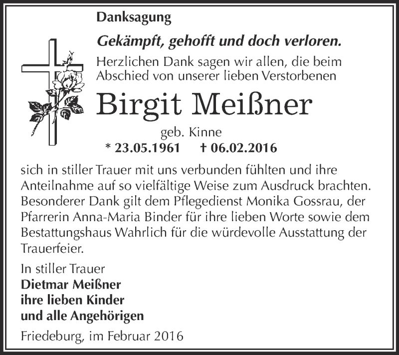 Traueranzeigen von Birgit Meißner abschied nehmen de