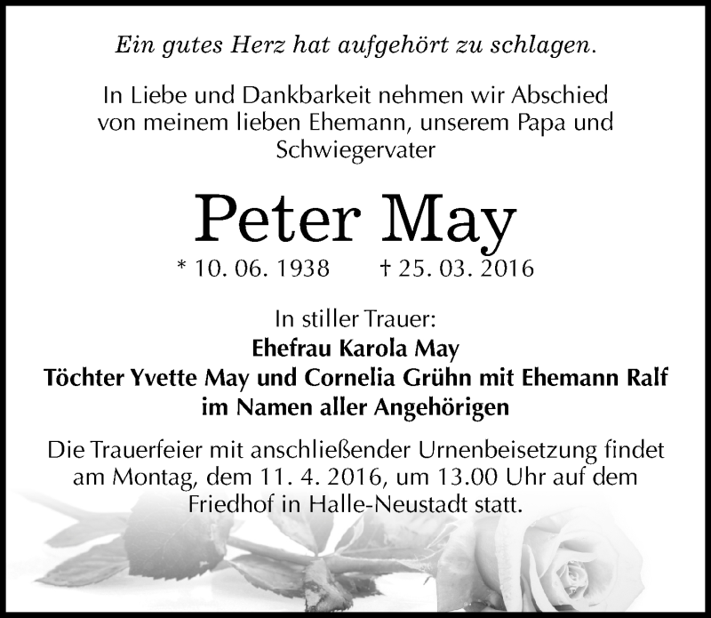 Traueranzeigen Von Peter May Abschied Nehmen De