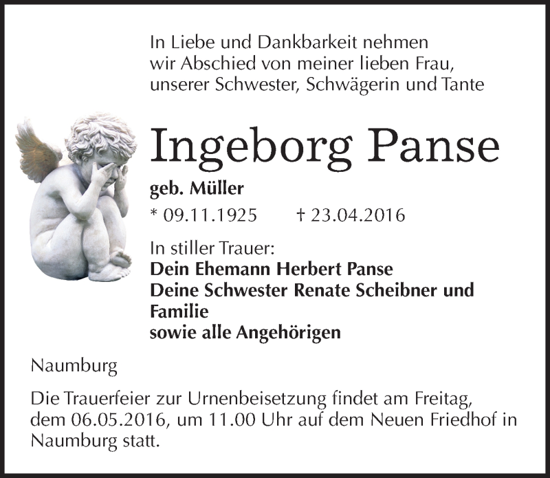 Traueranzeigen Von Ingeborg Panse Abschied Nehmen De