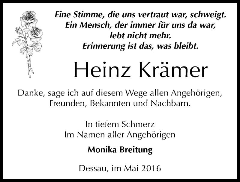 Traueranzeigen Von Heinz Kr Mer Abschied Nehmen De