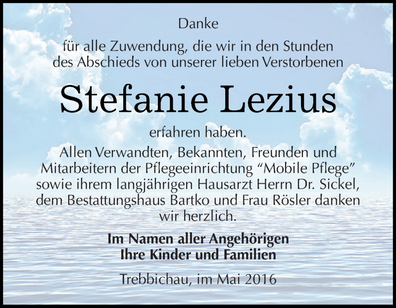 Traueranzeigen Von Stefanie Lezius Abschied Nehmen De