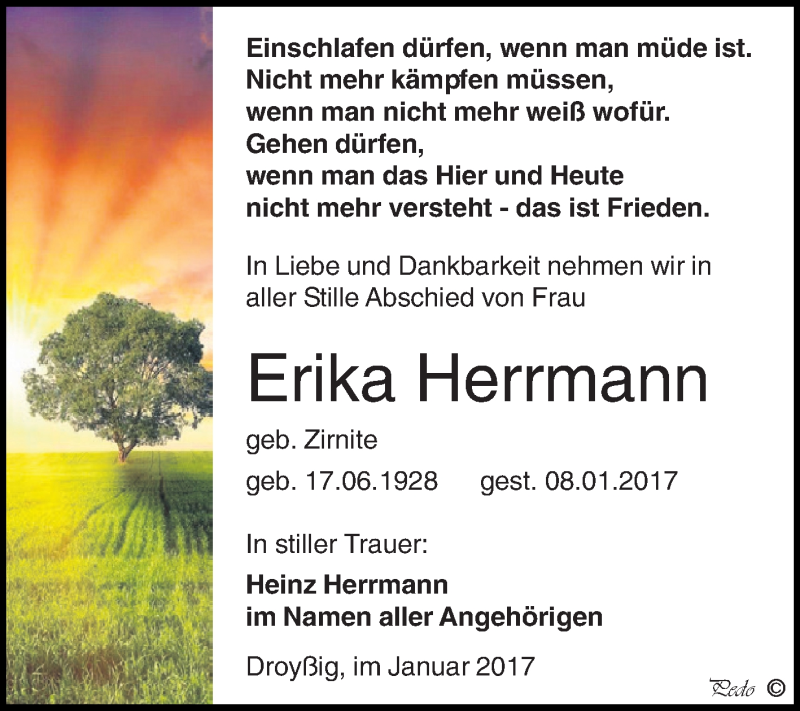 Traueranzeigen Von Erika Herrmann Abschied Nehmen De