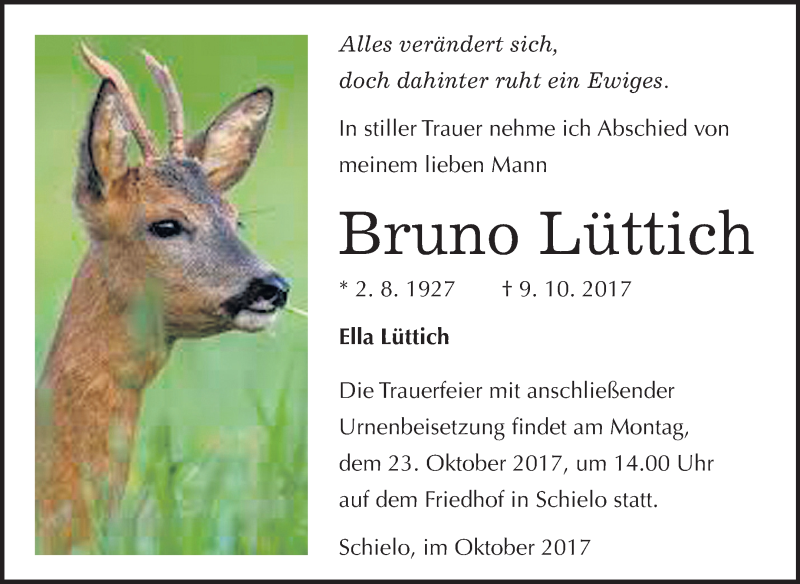 Traueranzeigen Von Bruno L Ttich Abschied Nehmen De