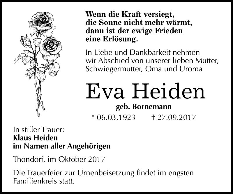 Traueranzeigen Von Eva Heiden Abschied Nehmen De