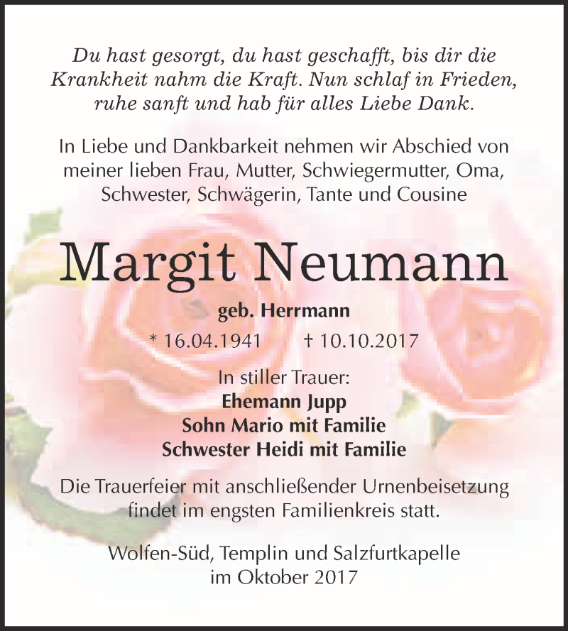 Traueranzeigen Von Margit Neumann Abschied Nehmen De