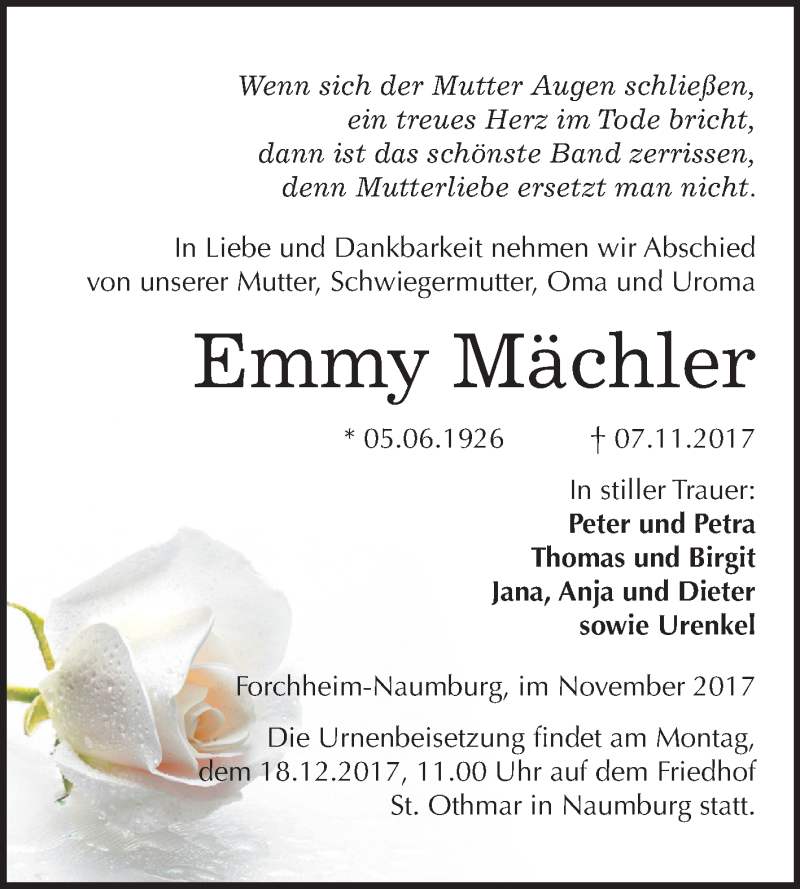 Traueranzeigen Von Emmy M Chler Abschied Nehmen De