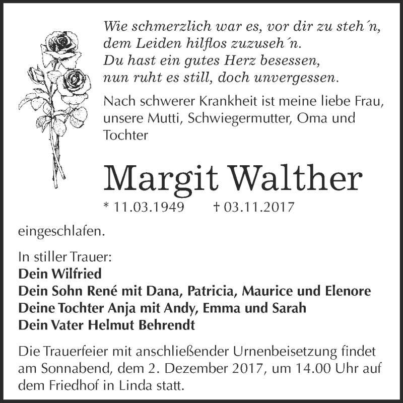 Traueranzeigen Von Margit Walther Abschied Nehmen De