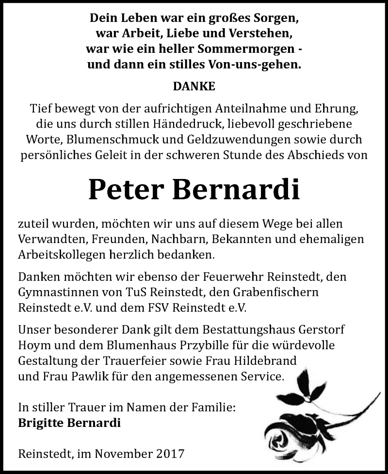 Traueranzeigen Von Peter Bernardi Abschied Nehmen De