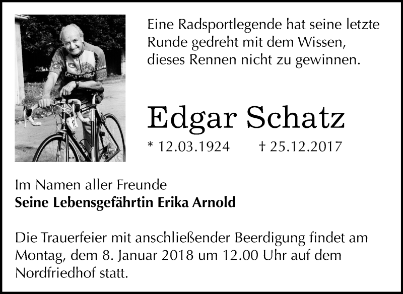 Traueranzeigen Von Edgar Schatz Abschied Nehmen De