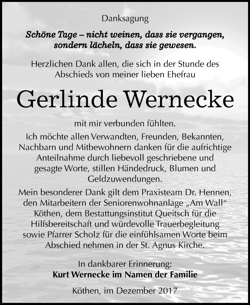 Traueranzeigen Von Gerlinde Wernecke Abschied Nehmen De