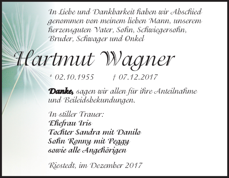 Traueranzeigen Von Hartmut Wagner Abschied Nehmen De