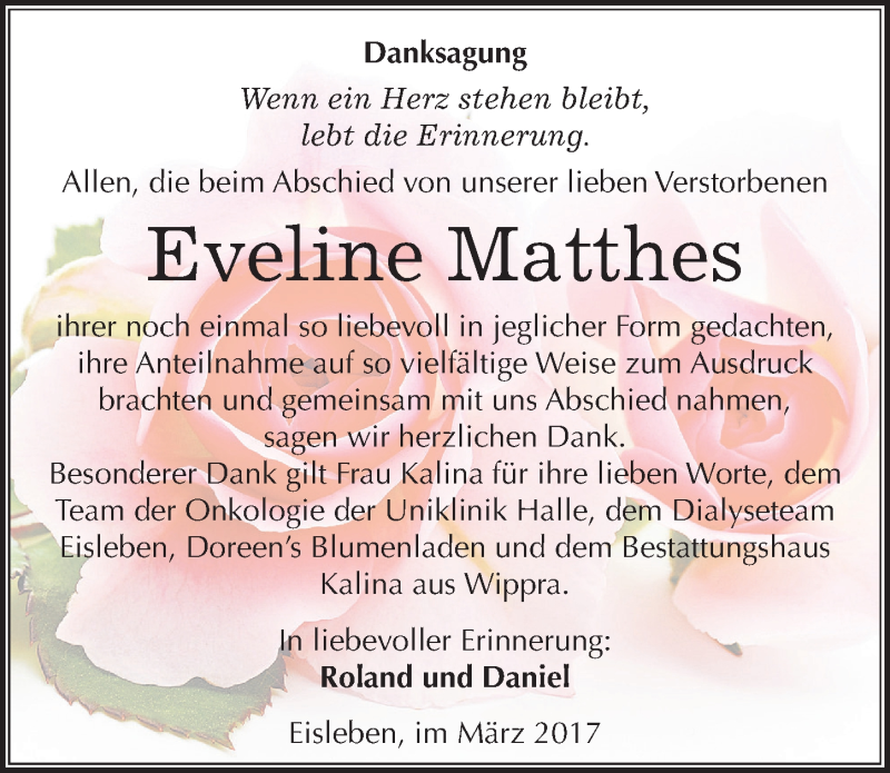 Traueranzeigen Von Eveline Matthes Abschied Nehmen De