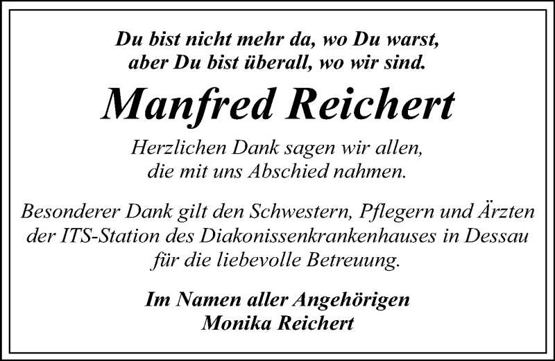 Traueranzeigen Von Manfred Reichert Abschied Nehmen De