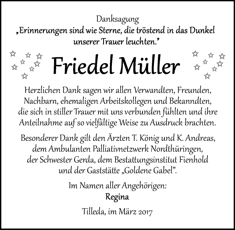 Traueranzeigen Von Friedel M Ller Abschied Nehmen De