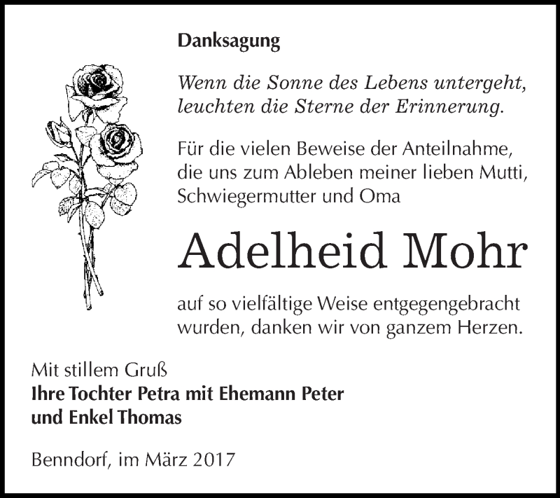 Traueranzeigen Von Adelheid Mohr Abschied Nehmen De