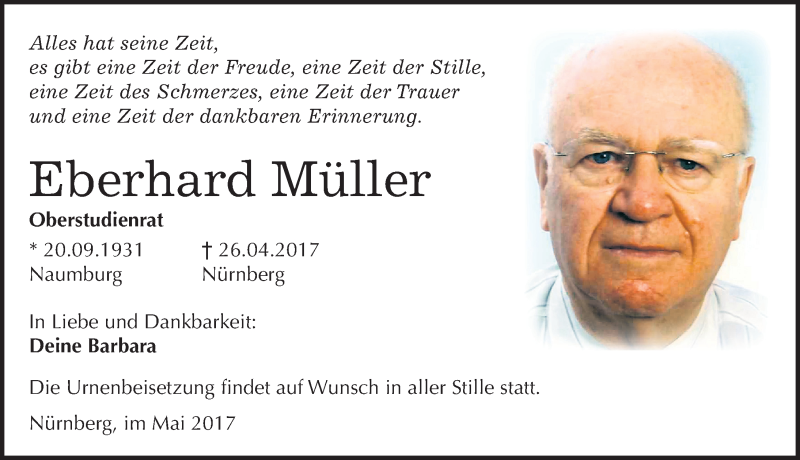 Traueranzeigen von Eberhard Müller abschied nehmen de