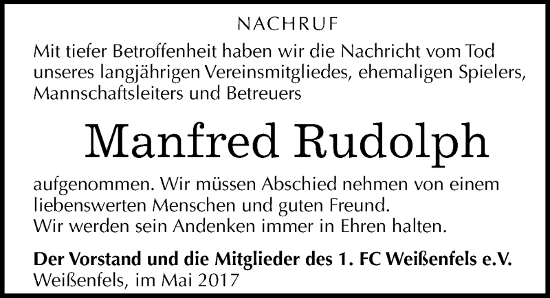 Traueranzeigen Von Manfred Rudolph Abschied Nehmen De