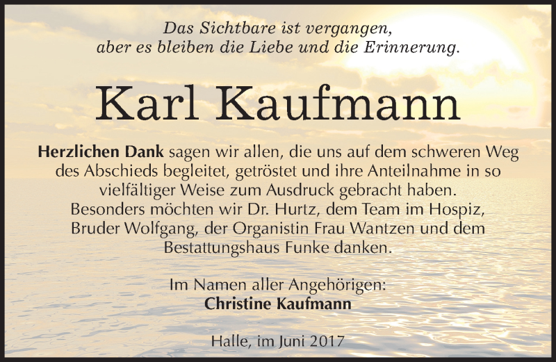 Traueranzeigen Von Karl Kaufmann Abschied Nehmen De