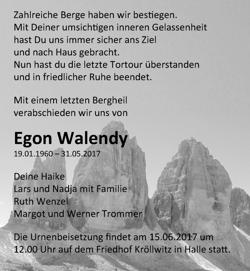 Traueranzeigen Von Egon Walendy Abschied Nehmen De