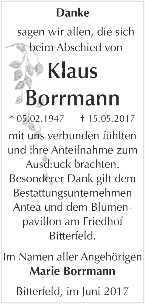 Traueranzeigen Von Klaus Borrmann Abschied Nehmen De