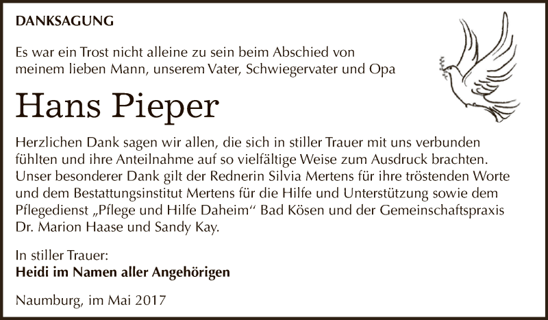 Traueranzeigen Von Hans Pieper Abschied Nehmen De